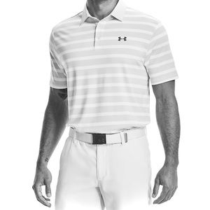 SOLD✨UNDER ARMOUR | L | Aqua Triped Teal Turquoise Loose Heat Gear Golf Shirt